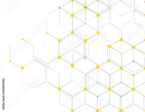 Innovative Connectivity Concept – Minimal Tech Hexagon Mesh with Yellow Accents.