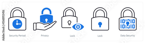 A set of 5 mix icons as security period, privacy, lock