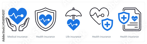 A set of 5 mix icons as medical insurance, health insurance, life insurance