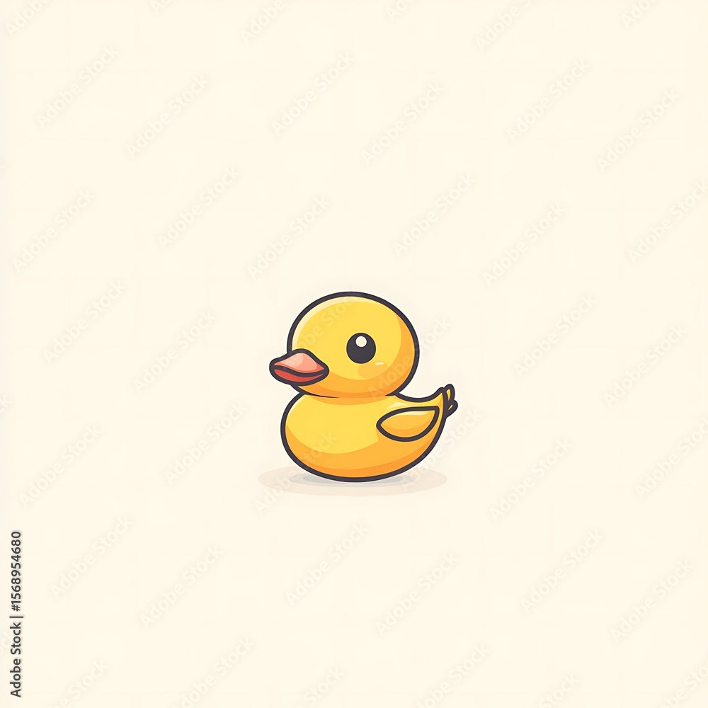 Fototapeta premium A cute yellow rubber duck, a simple flat icon design, on a white background