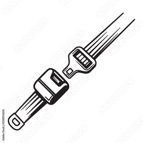 Simple black and white illustration of a detached automotive seatbelt buckle safety concept