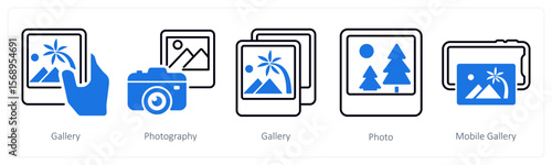A set of 5 mix icons as gallery, photography, mobile gallery