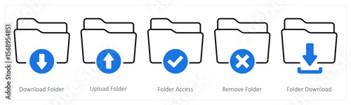 A set of 5 mix icons as download folder, upload folder, folder access