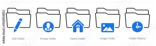A set of 5 mix icons as edit folder, private folder, home folder