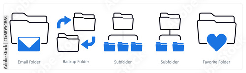 A set of 5 mix icons as email folder, backup folder, subfolder