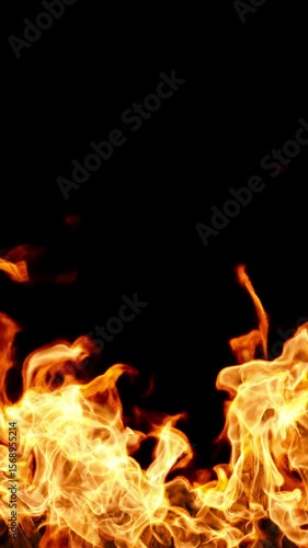 Vertical flames burning heat rendering isolated on black backgrounds 4k