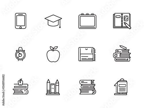education app line art vector for online learning