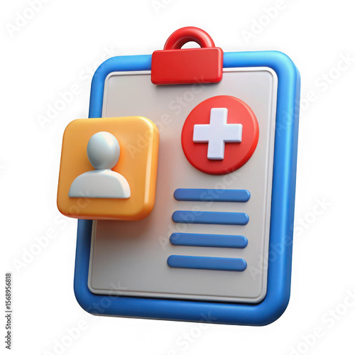 Medical record clipboard with user and plus icon isolated on transparent background