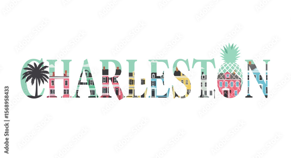 Naklejka premium Charleston Graphic with South Carolina, Cityscape, and Travel.