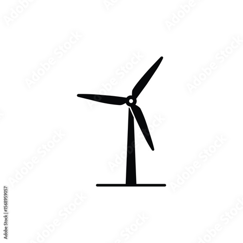 black Wind power vector icon. Simple solid style illustration isolated on white background. Mill, silhouette, farm, pictogram, wheel, power, technology, tower, power, energy alternative concept.