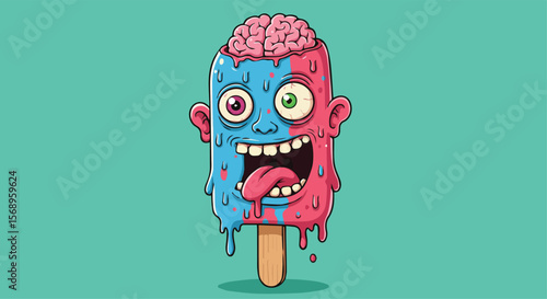 Crazy Melting Ice Cream with Brain and Wild Expression