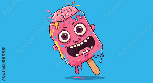 Crazy Melting Ice Cream with Brain and Wild Expression