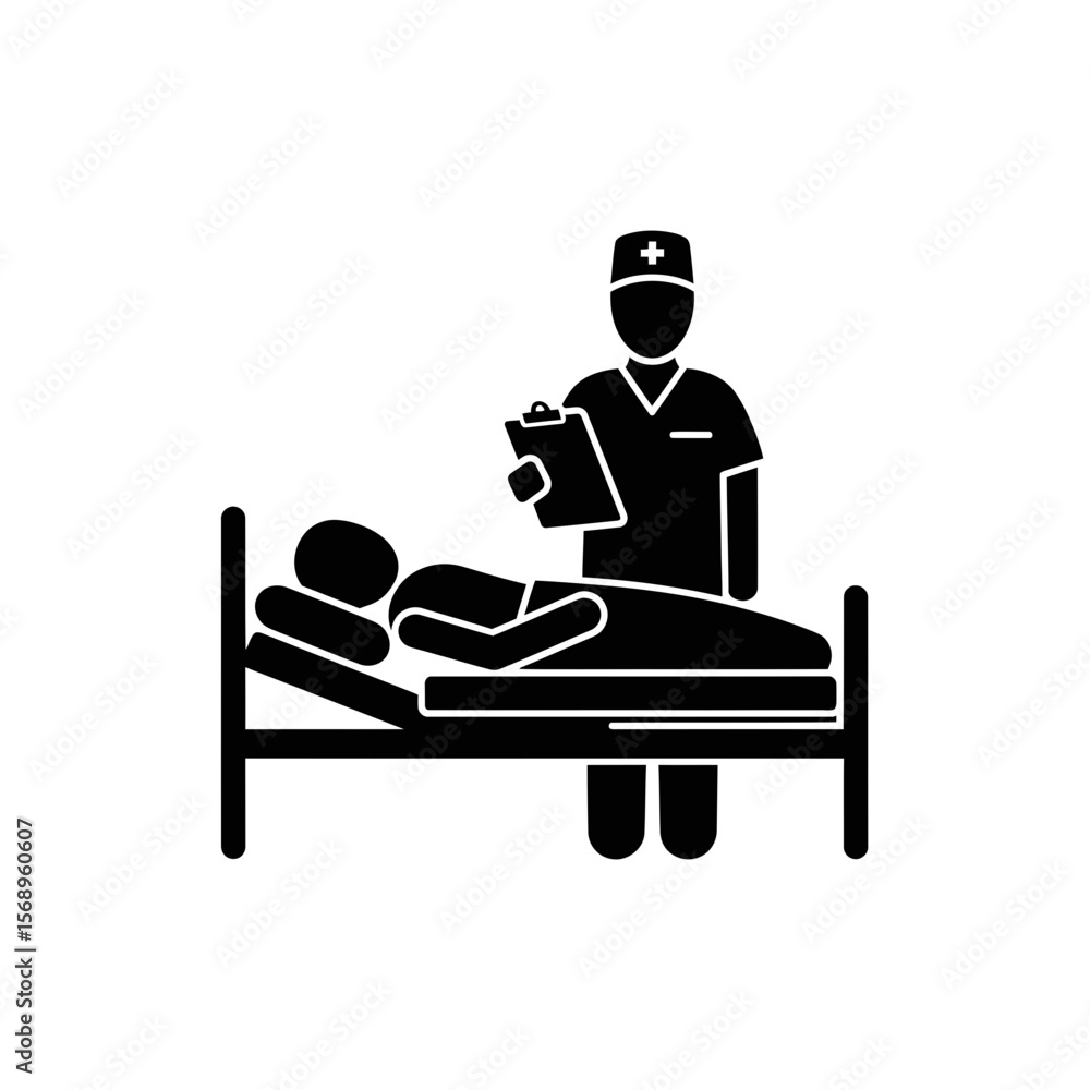 Silhouette Icon: Patient and Medical Staff Interaction in Clinic Silhouette Icon: Patient and Medical Staff Interaction in Clinic
