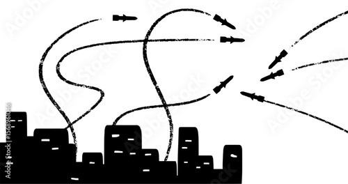 Iron dome missile Protection military industrial technology silhouette iconic illustration
