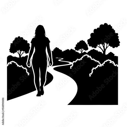 Active Woman Walks Path in Park, Enjoying Outdoor Activities