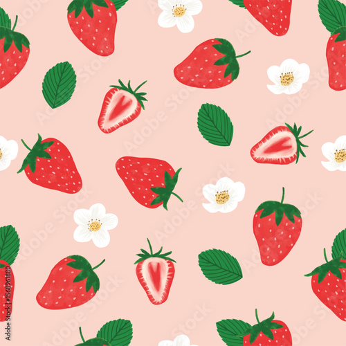 Strawberry seamless pattern background vector illustration.