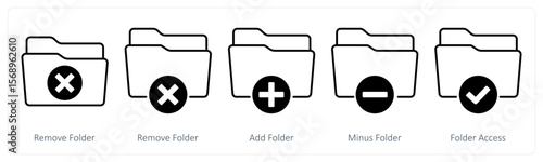 A set of 5 mix icons as remove folder, add folder, minus folder