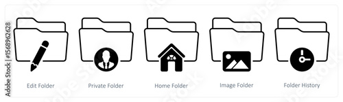 A set of 5 mix icons as edit folder, private folder, home folder