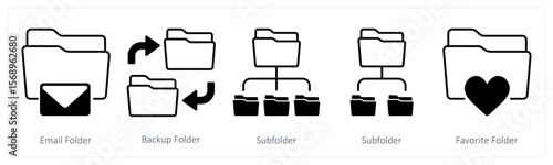 A set of 5 mix icons as email folder, backup folder, subfolder