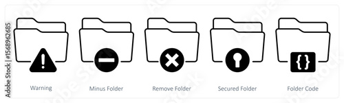 A set of 5 mix icons as warning, minus folder, remove folder