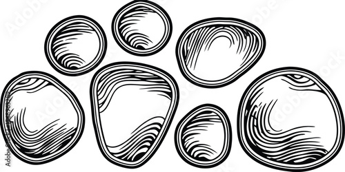 Hand Drawn Pebble Stones Illustration in Black and White Style.