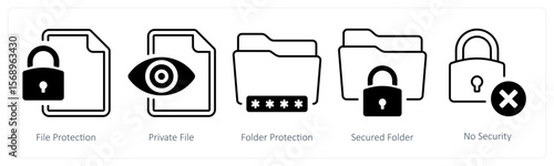 A set of 5 mix icons as file protection, private file, folder protection