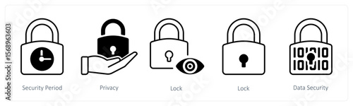 A set of 5 mix icons as security period, privacy, lock
