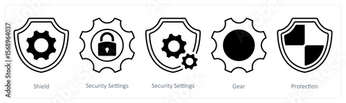 Free Download A set of 5 mix icons as shield, security settings, gear - GFXLoad