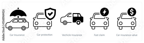 A set of 5 mix icons as car insurance, car protection, vehicle insurance