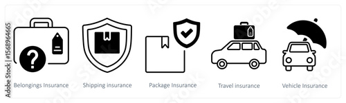A set of 5 mix icons as belongings insurance, shipping insurance, package insurance