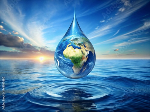 Water Droplet Earth: Global Conservation Art with Ocean Background
