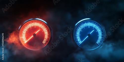Neon Speedometers in Smoky Dark Background