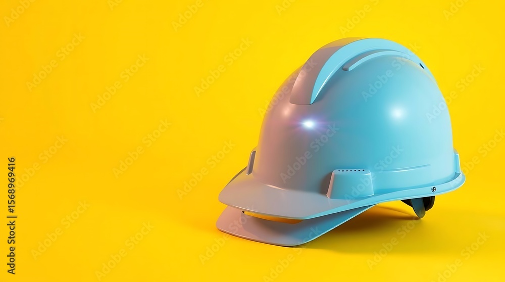 Fototapeta premium Protective construction helmet against a vibrant sunny yellow background