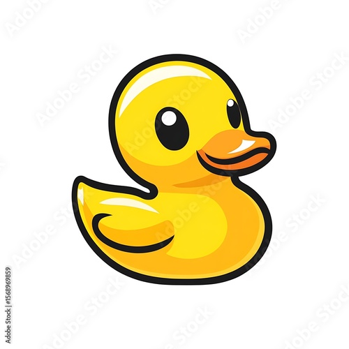 A cute yellow rubber duck, a simple flat icon design, on a white background