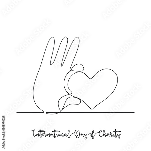 One continuous line drawing of International Day of Charity vector illustration. International Day of Charity  themes design concept in simple linear continuous line. Great design for social campaign.