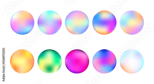 glossy holographic sphere collection with vibrant gradients, perfect for modern abstract design and UI elements.