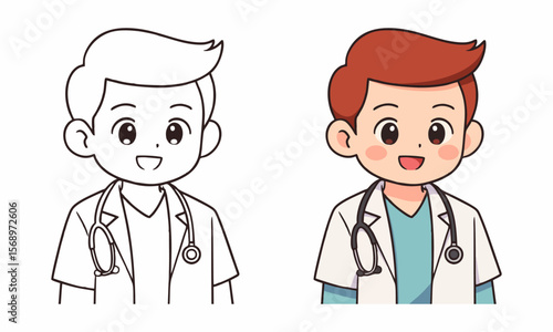 Cute doctor character coloring page for kids