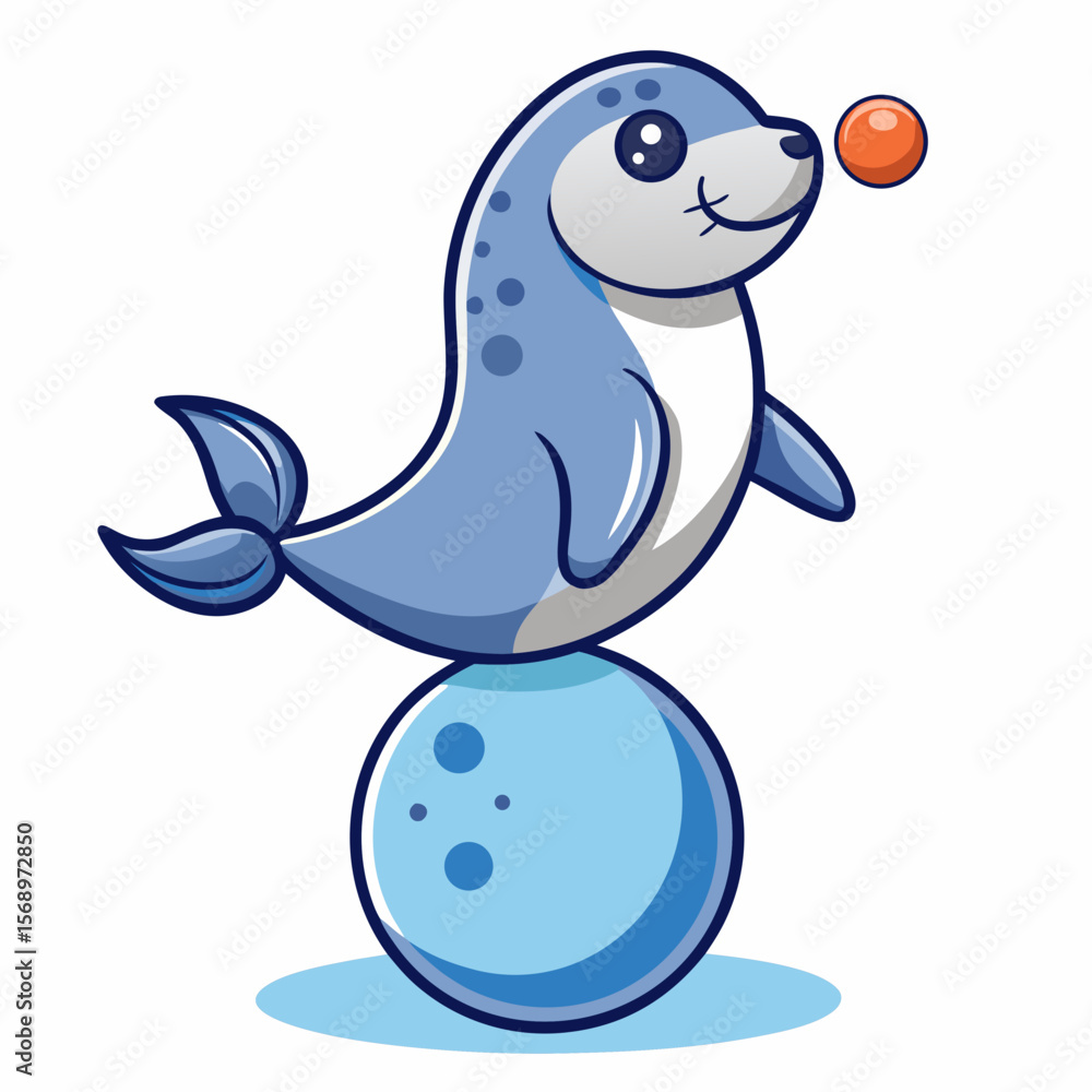 Fototapeta premium seal-balancing-ball--vector-cartoon-design