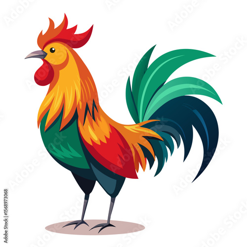 rooster-crowing-vector--colorful-tail-feathers