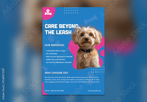 Pet Services Flyer Template – Blue Dog Grooming & Sitting Poster with Customizable Layout
