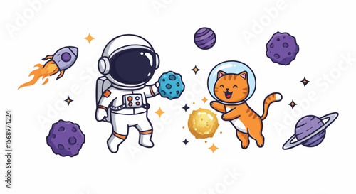 Astronaut and Cat in Space Adventure