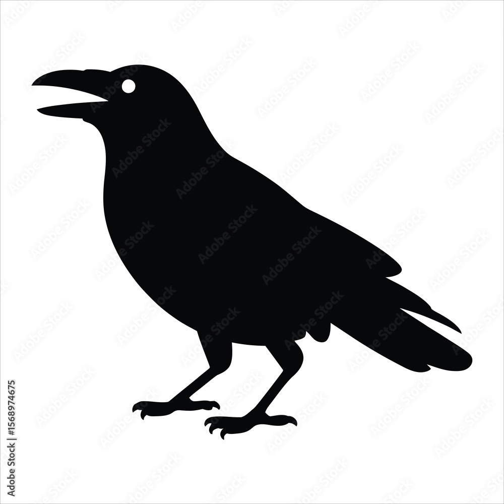 Silhouette of a Crow Vector Illustration, Black and White Bird Graphic Silhouette of a Crow Vector Illustration, Black and White Bird Graphic