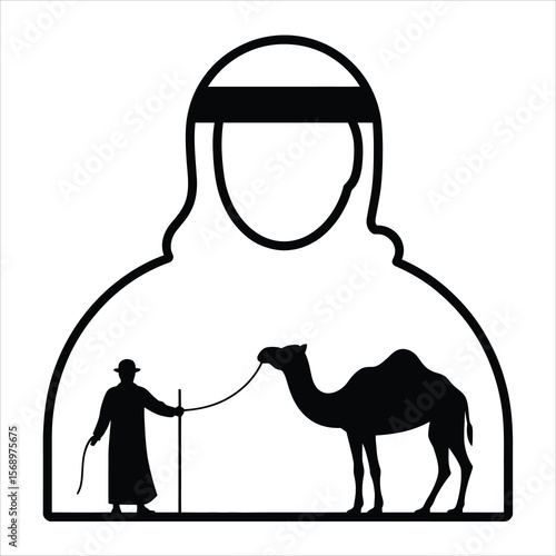 Camel Herder Silhouette Arabian Desert Vector Illustration