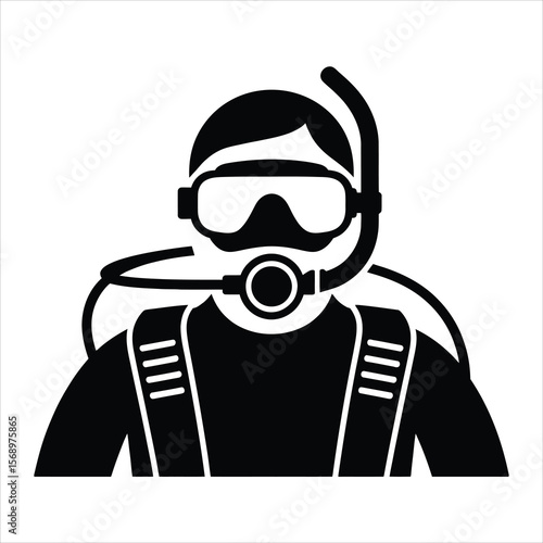 Scuba Diver Icon Black and White Diving Silhouette Illustration