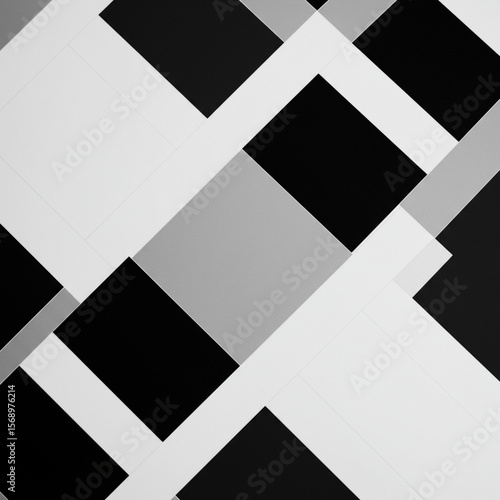 Abstract geometric black and white square pattern with blank instant photograph frame concept