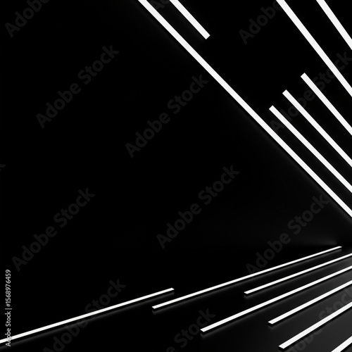 Abstract black and white lines mimicking a speeding car's motion on a dark highway, evoking the art of fast transport through a tunnel