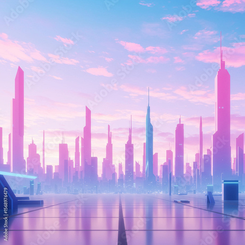 Shanghai urban skyline at dusk with towering skyscrapers and city lights, a modern architectural cityscape