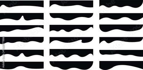 Abstract black and white wavy border design elements for creative projects