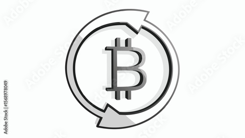 Bitcoin symbol inside a circular arrow suggesting exchange or transaction process illustration design
