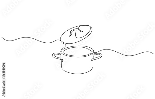 Continuous one line drawing of big pan isolated on white background, linear style vector illustration. Big pan continuous one line drawing. Cooking and kitchen concept in simple linear style vector
